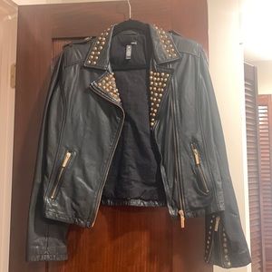 Leather aqua studded jacket